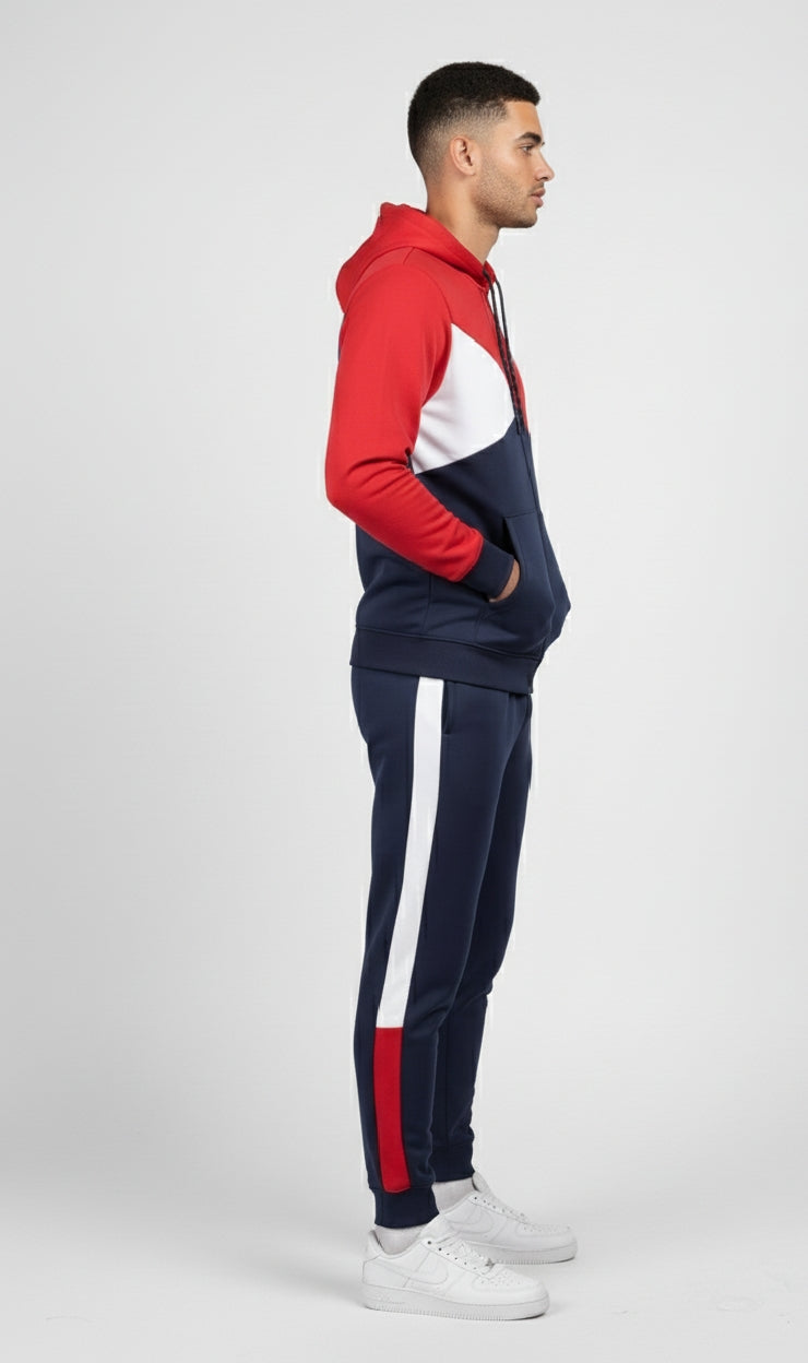 Blue, Red & White Color Hoodie & Trouser - Premium Winter Tracksuit